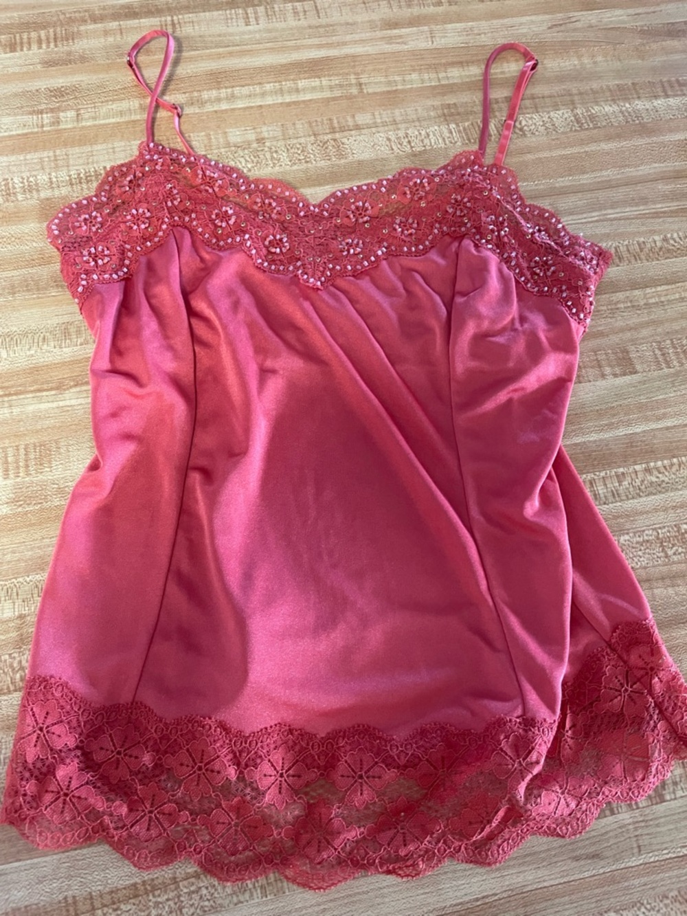Victoria Secret Satin Crystal Y2K Cami Coral Lace - Medium
